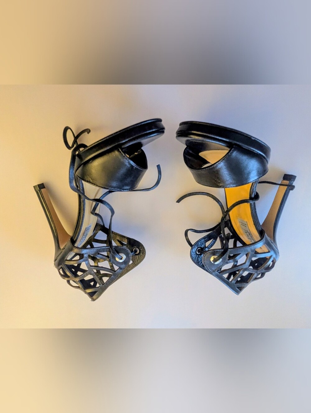 RARE Donna Più Made in Italy Black Leather Stilleto Heel. Sz 36EU, US 6. 4"Heel
